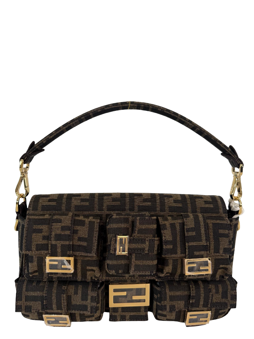 Fendi Brown Zucca FF Multipocket Cargo Baguette