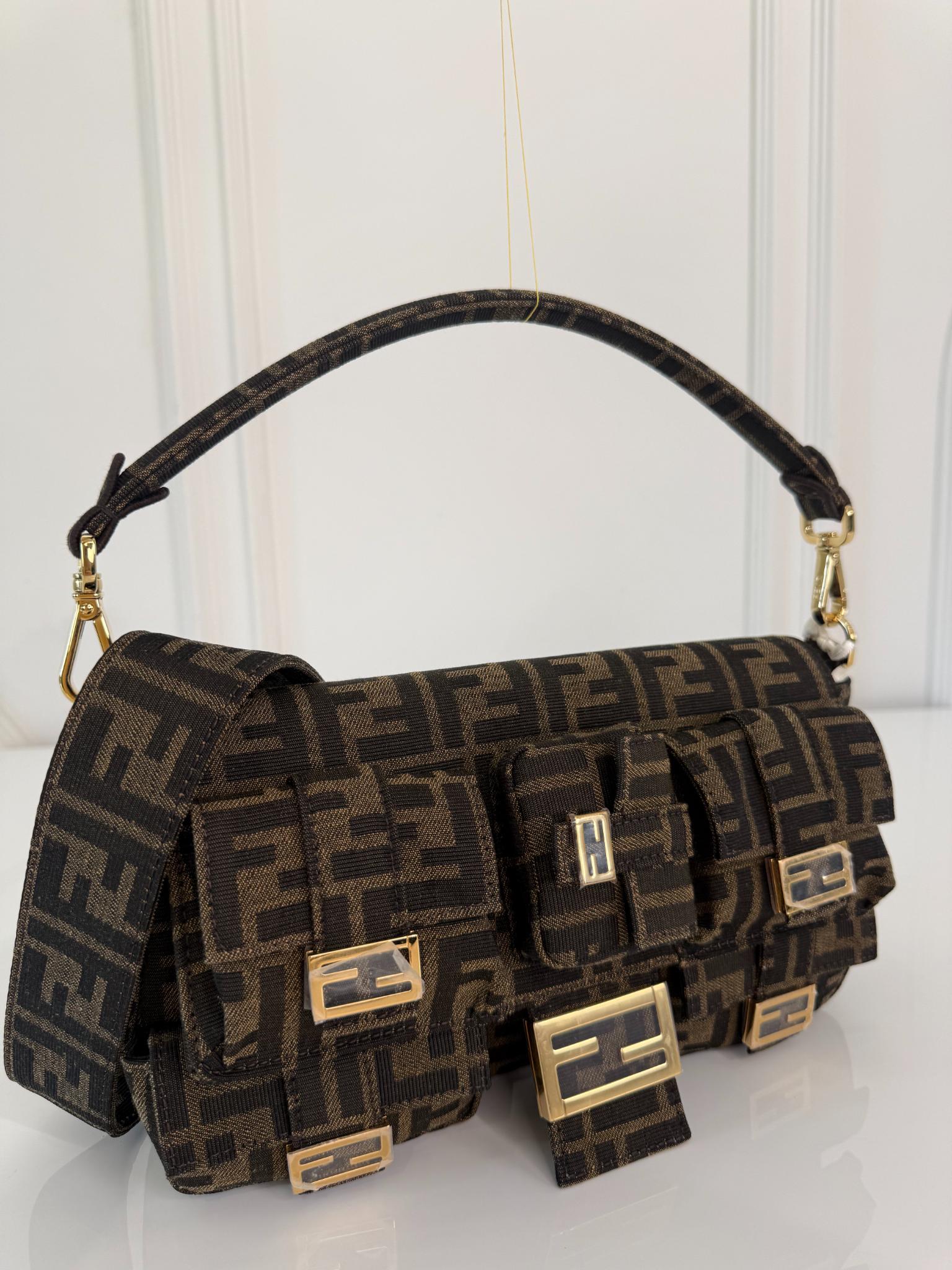Fendi Brown Zucca FF Multipocket Cargo Baguette