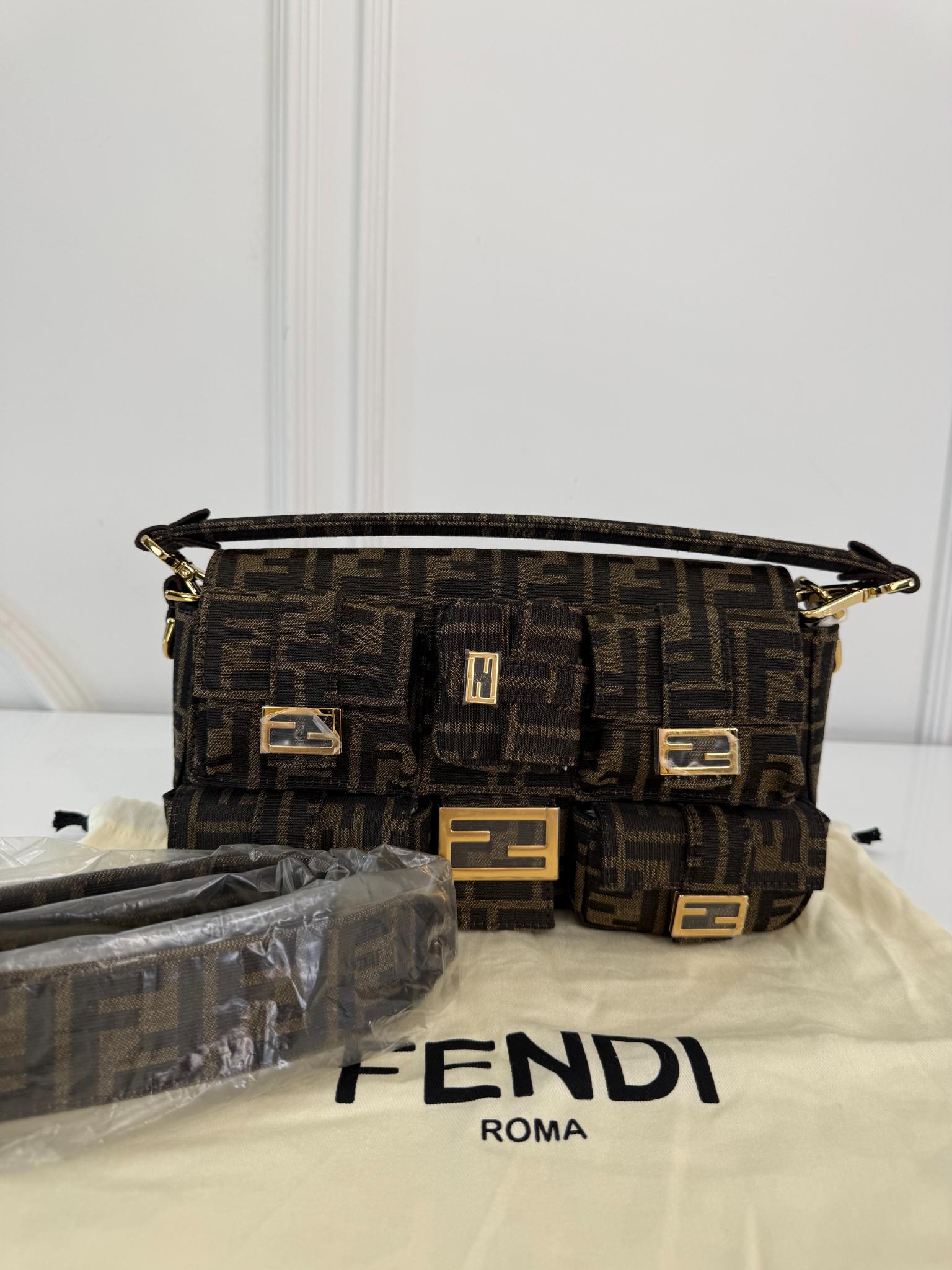 Fendi Brown Zucca FF Multipocket Cargo Baguette