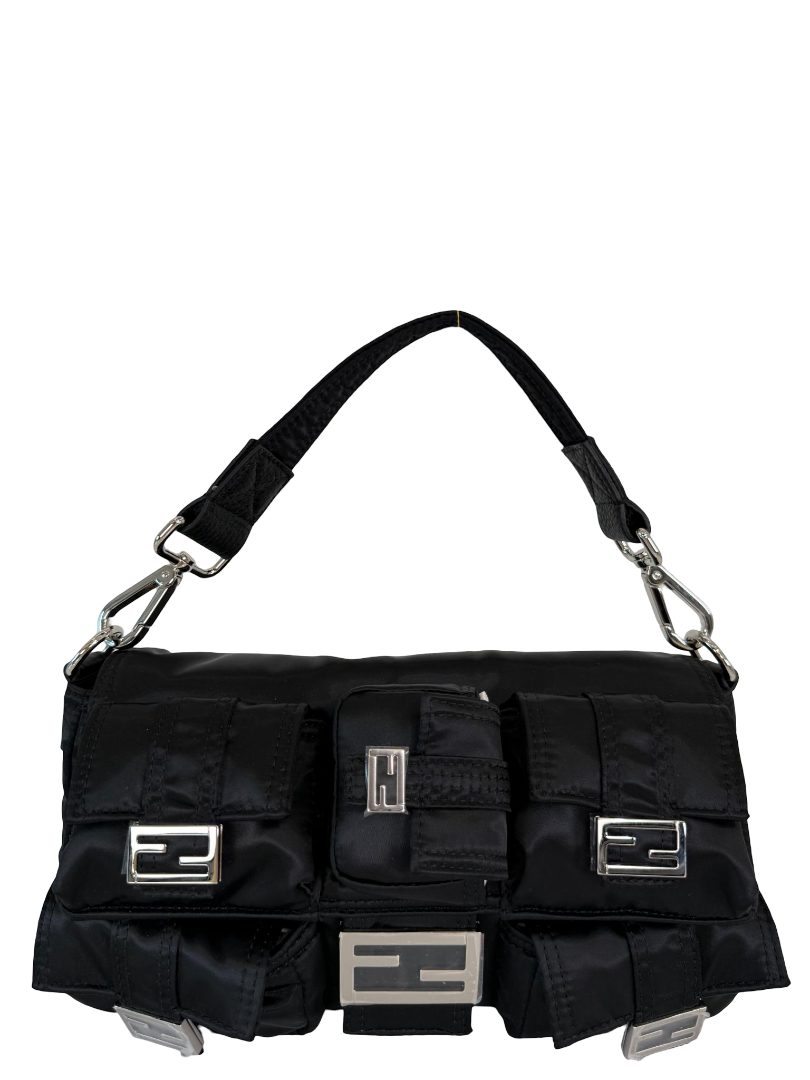 Fendi Black Nylon Multipocket Cargo Baguette