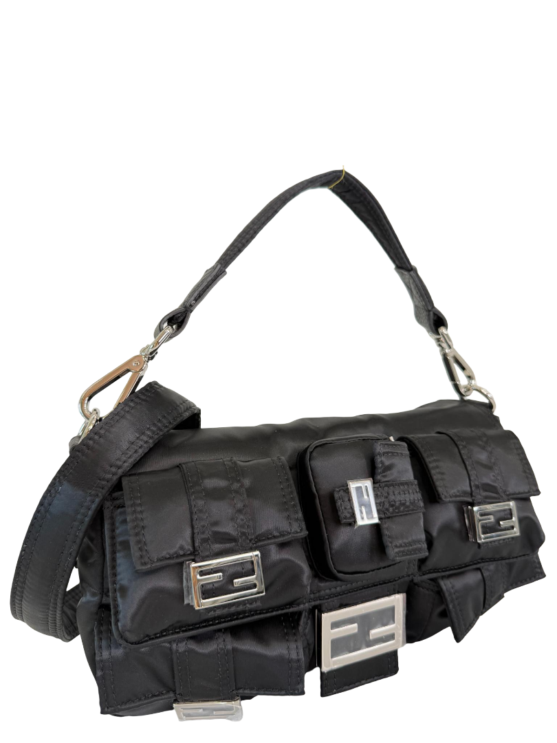 Fendi Black Nylon Multipocket Cargo Baguette
