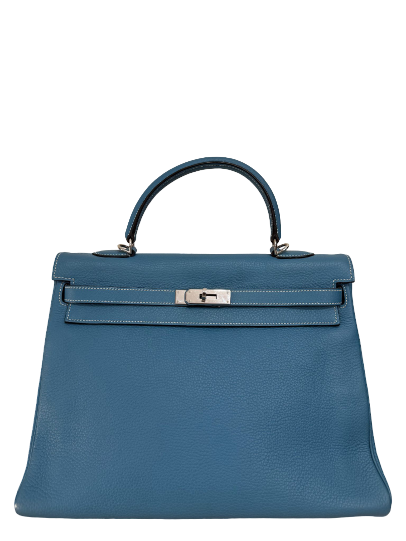 Hermès Kelly 35 Clemence Blue Jean Palladium Hardware