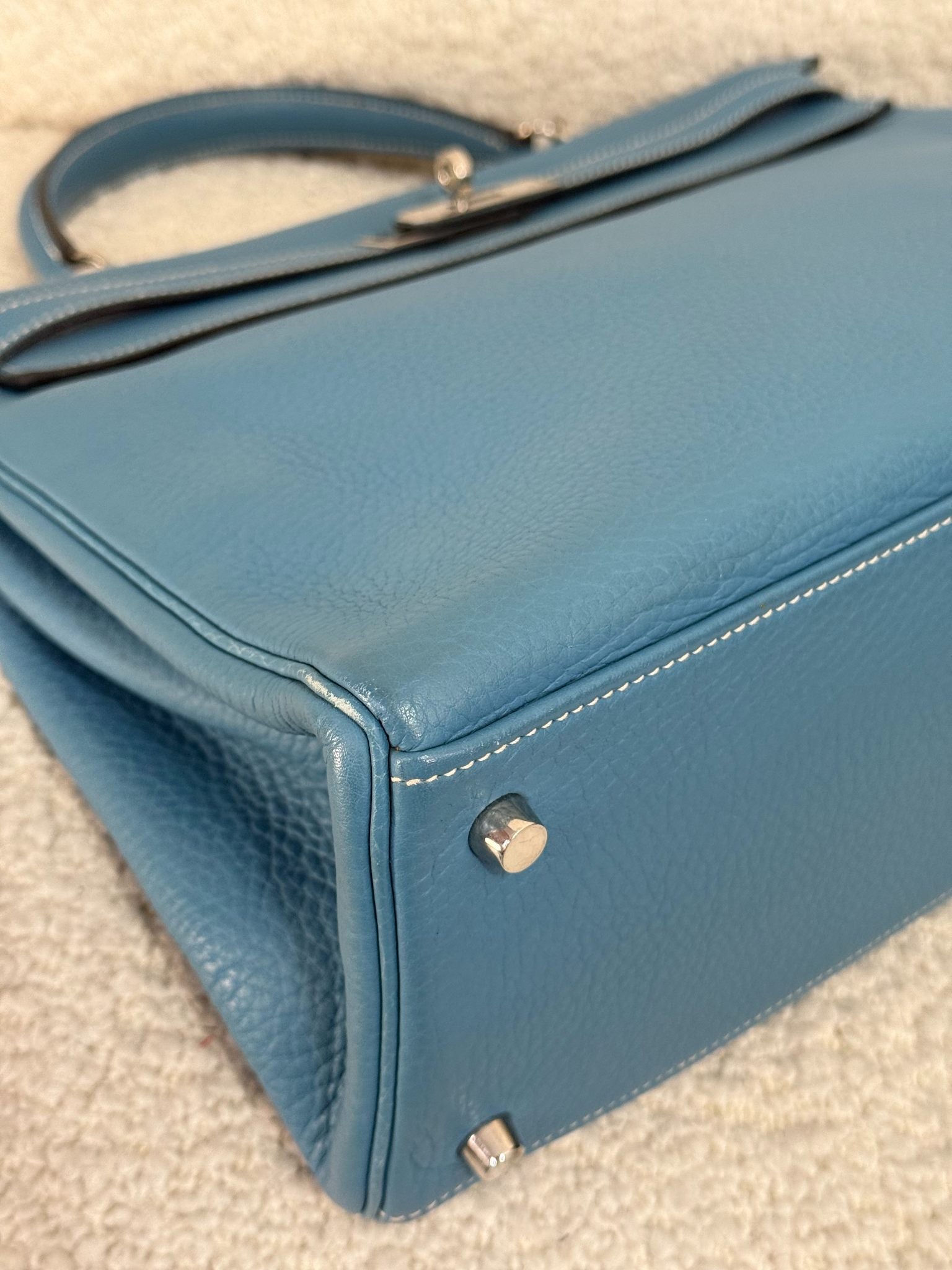 Hermès Kelly 35 Clemence Blue Jean Palladium Hardware