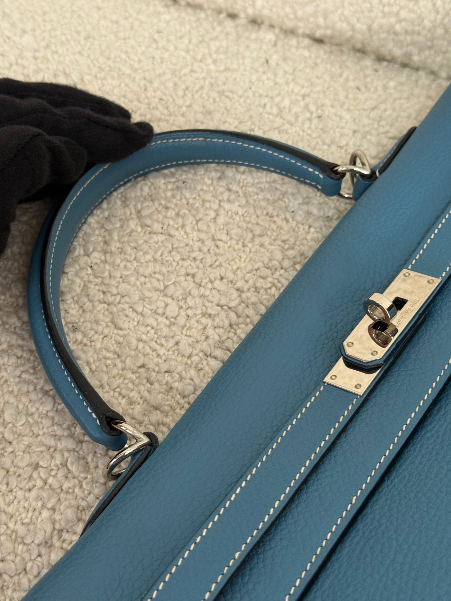 Hermès Kelly 35 Clemence Blue Jean Palladium Hardware