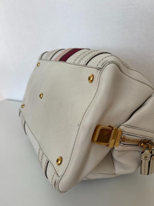 Gucci White Leather Aviatrix Medium Boston Bag