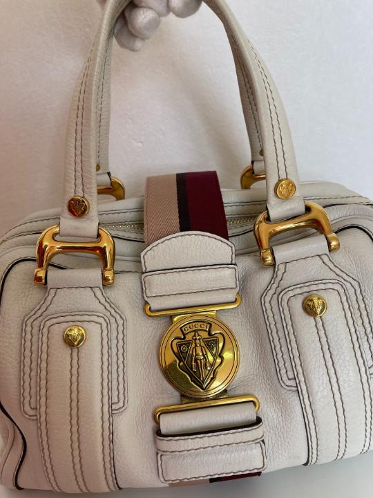 Gucci White Leather Aviatrix Medium Boston Bag