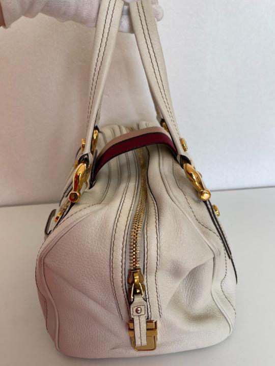 Gucci White Leather Aviatrix Medium Boston Bag