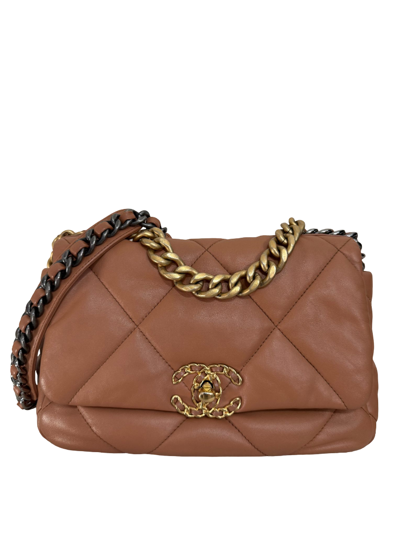 Chanel 19 Caramel Quilted Lambskin Medium Flap Gold/Ruthenium Hardware