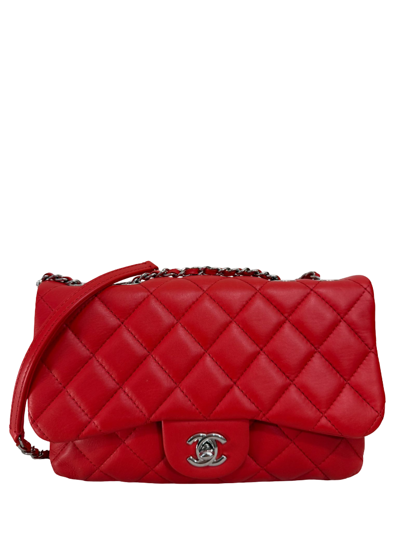 Chanel Red Lambskin 3 Accordion Small Flap Bag