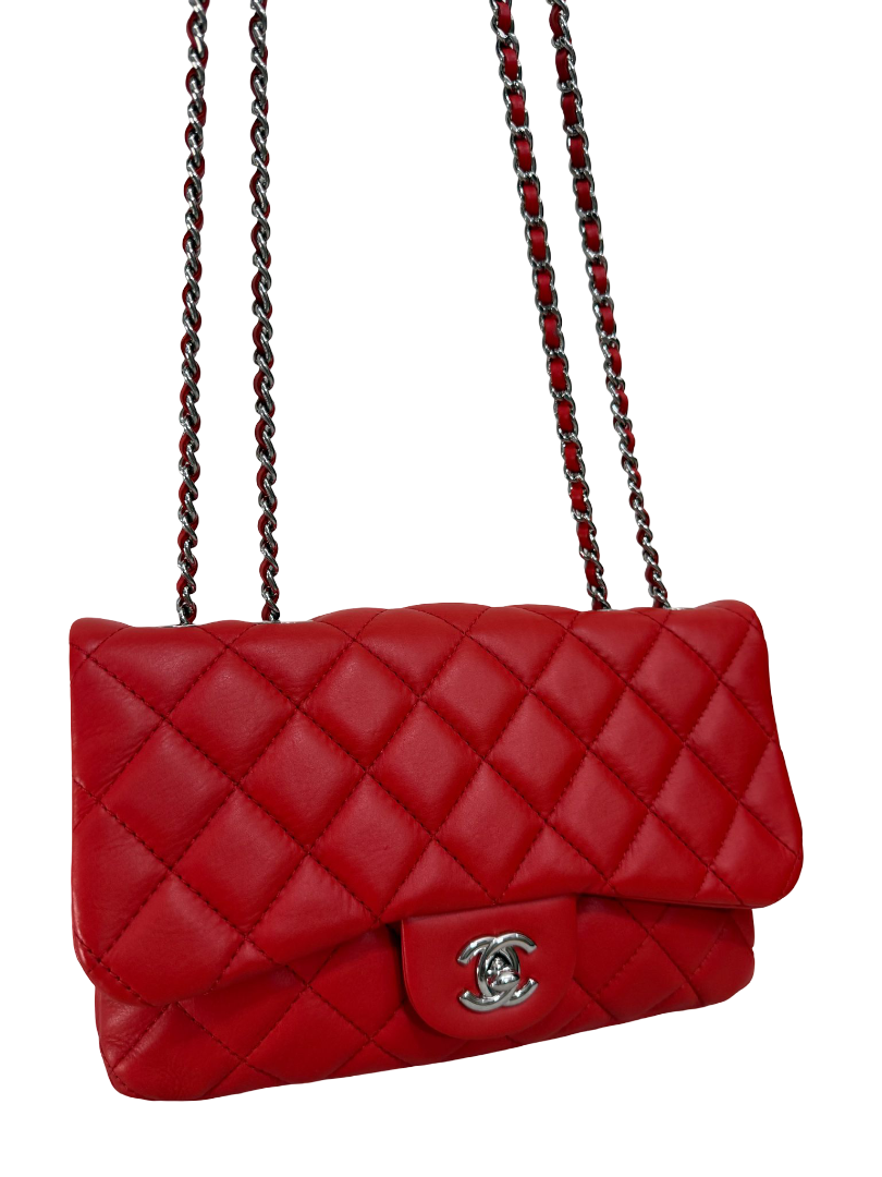 Chanel Red Lambskin 3 Accordion Small Flap Bag