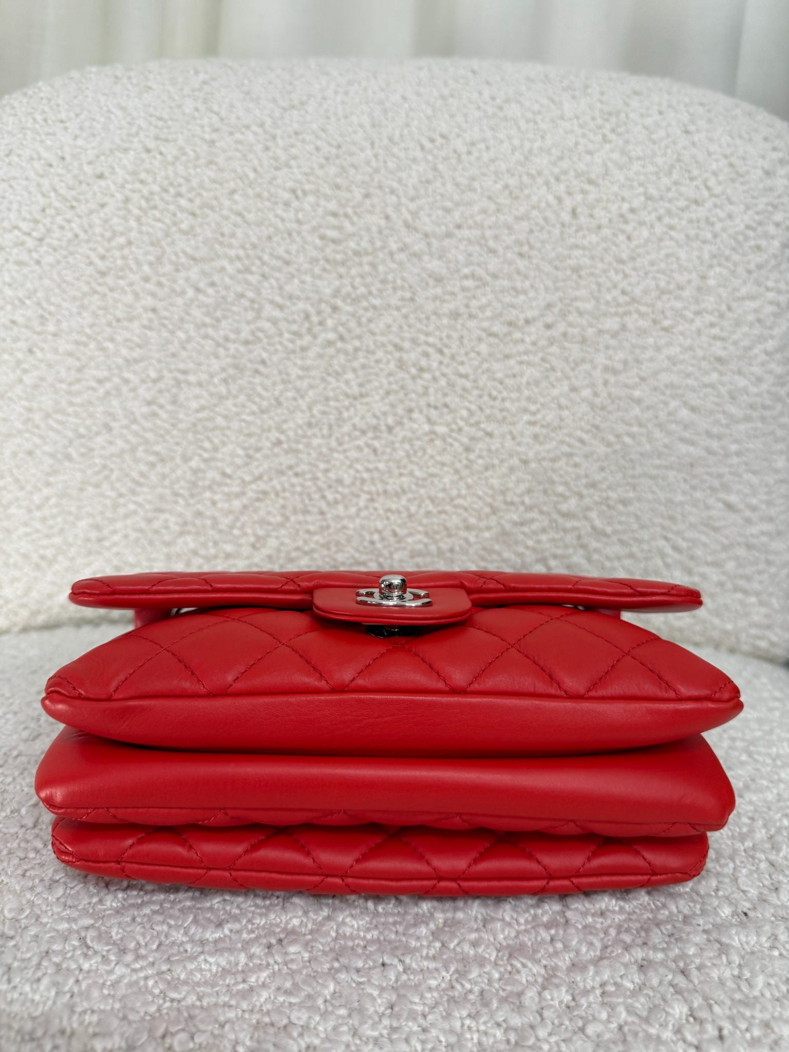 Chanel Red Lambskin 3 Accordion Small Flap Bag