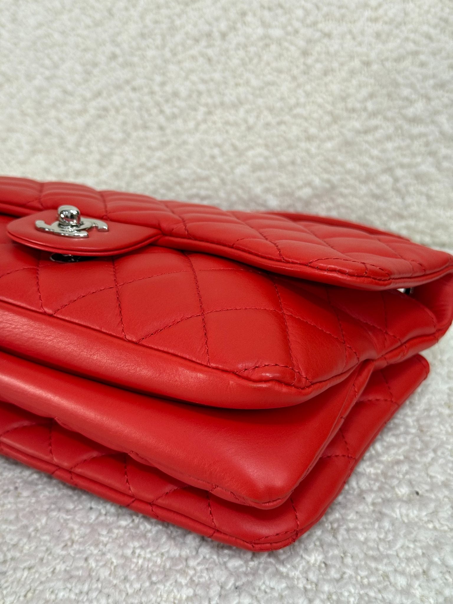 Chanel Red Lambskin 3 Accordion Small Flap Bag