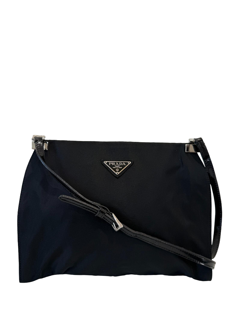 Prada Black Vintage Nylon Leather Tote Bag