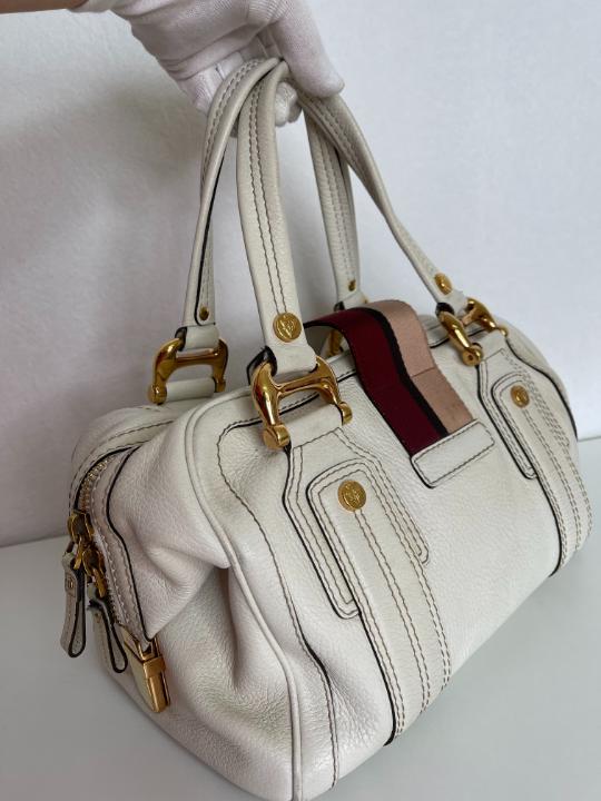 Gucci White Leather Aviatrix Medium Boston Bag