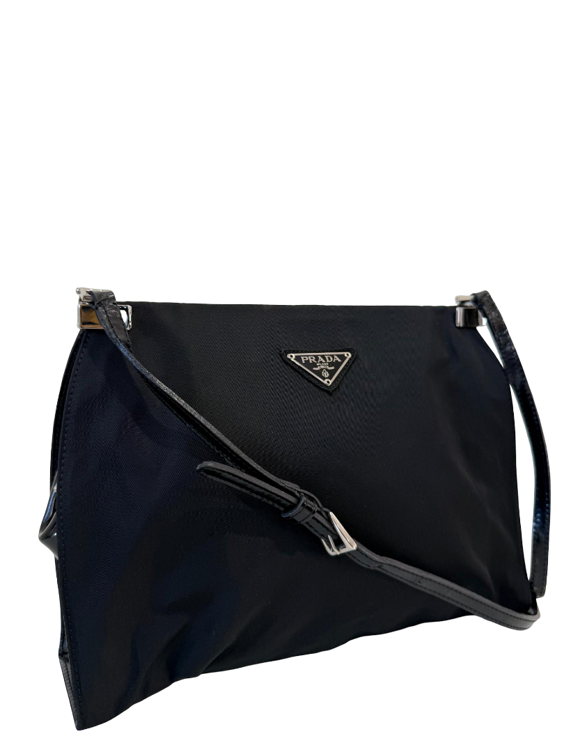 Prada Black Vintage Nylon Leather Tote Bag