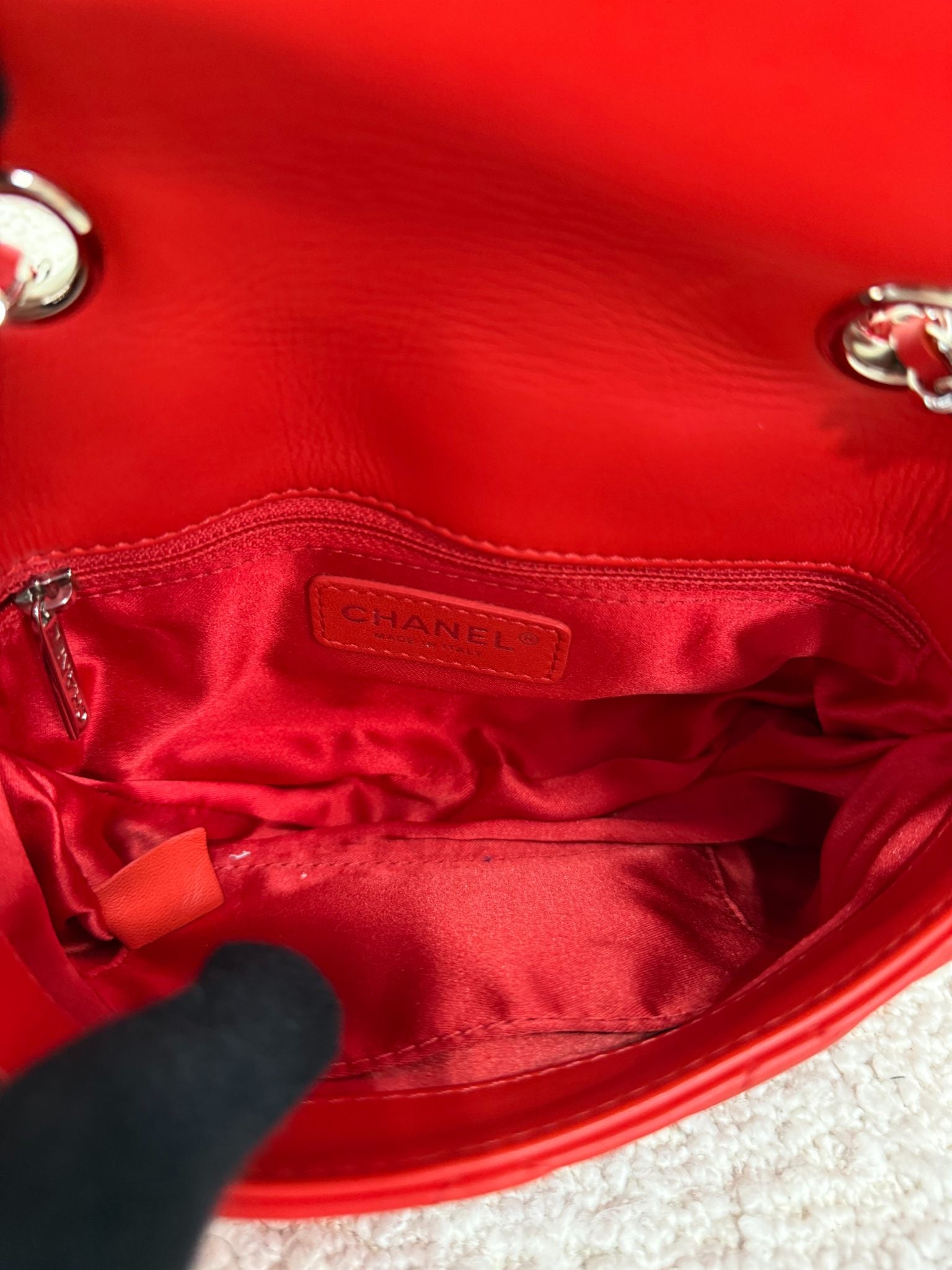 Chanel Red Lambskin 3 Accordion Small Flap Bag