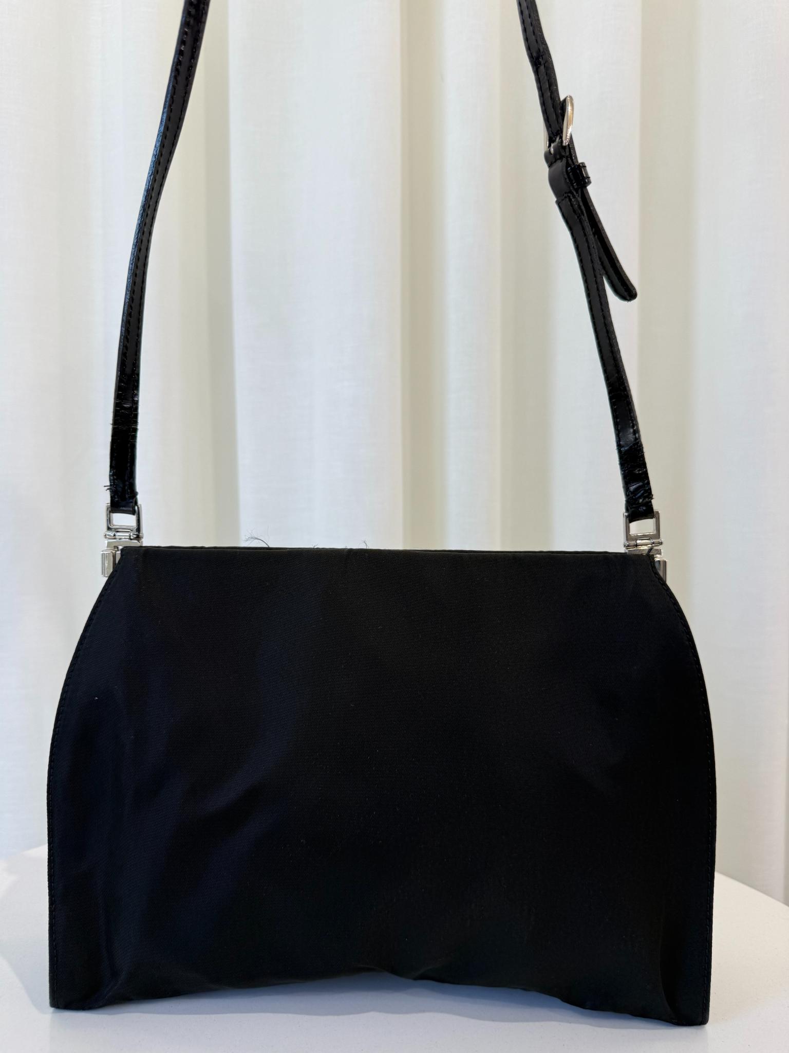 Prada Black Vintage Nylon Leather Tote Bag