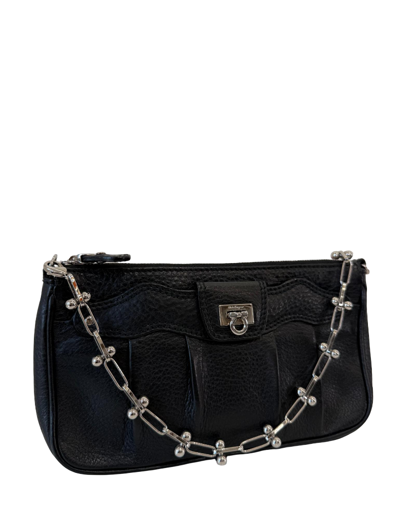 Salvatore Ferragamo Adelia Black Leather Pochette