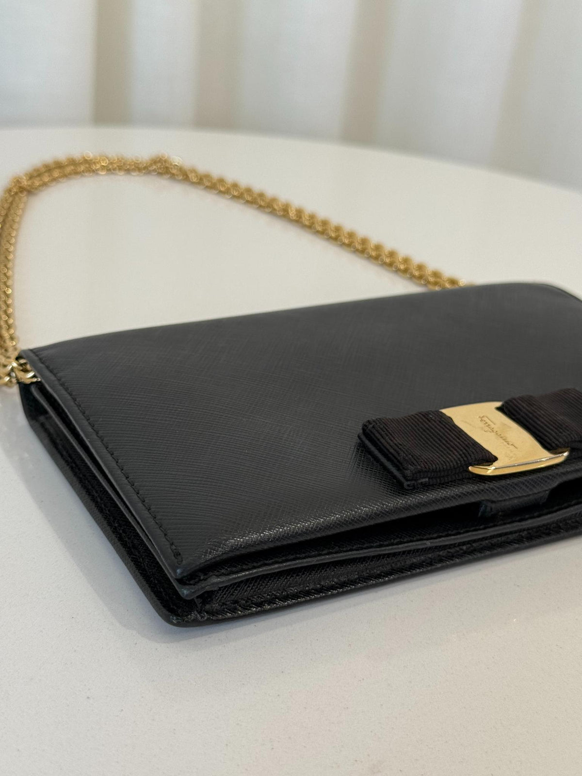 Salvatore Ferragamo Miss Vara Black Leather Wallet on Chain