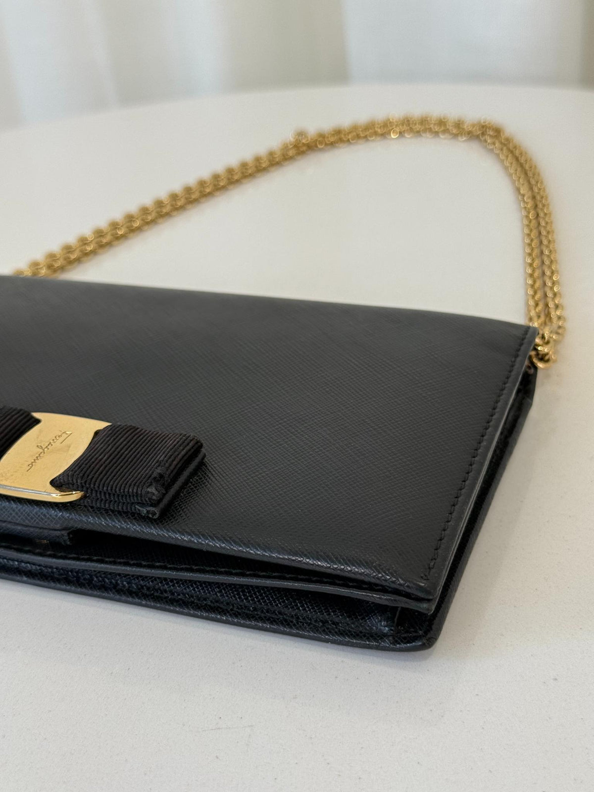 Salvatore Ferragamo Miss Vara Black Leather Wallet on Chain