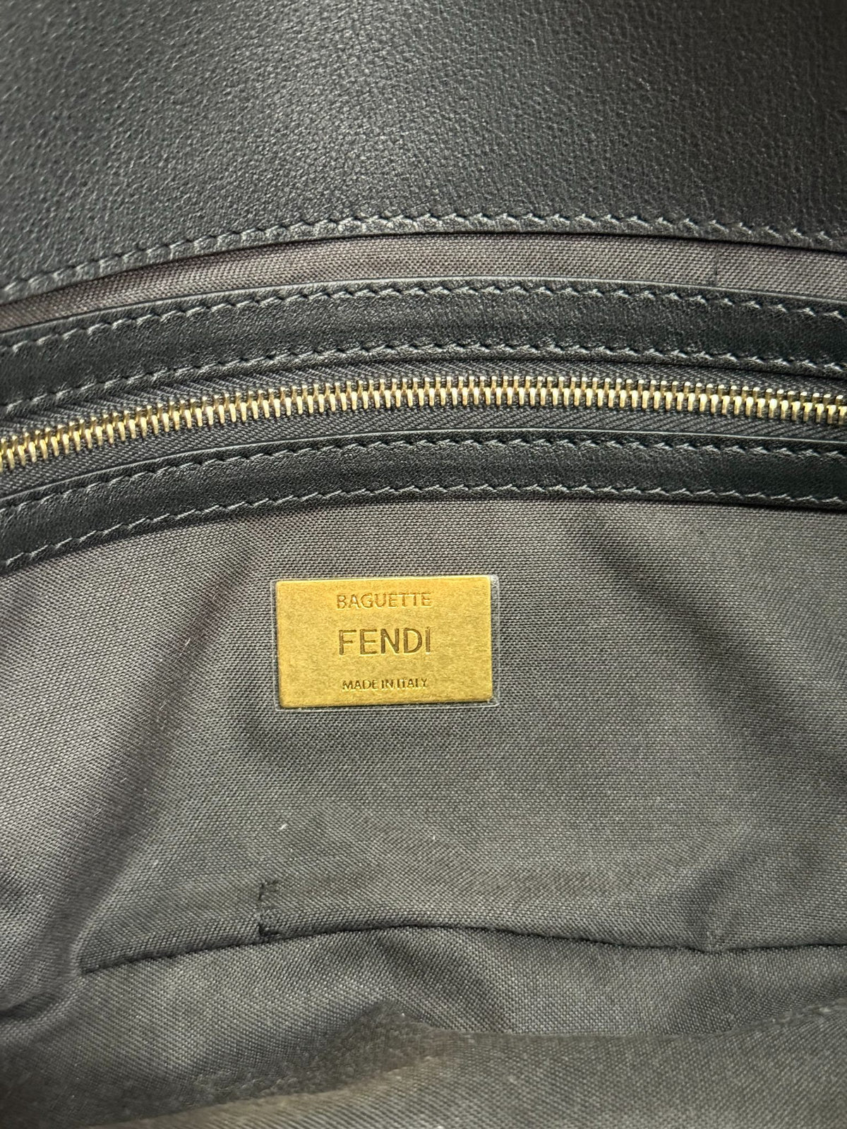 Fendi Black/Brown FF Zucca Shearling Baguette Bag