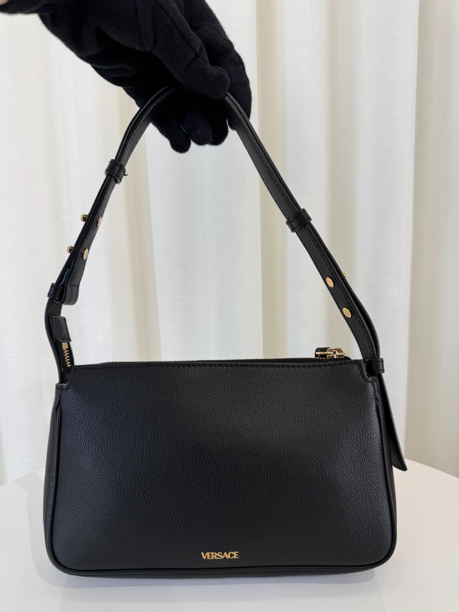 Versace La Medusa Black Leather Small Pochette