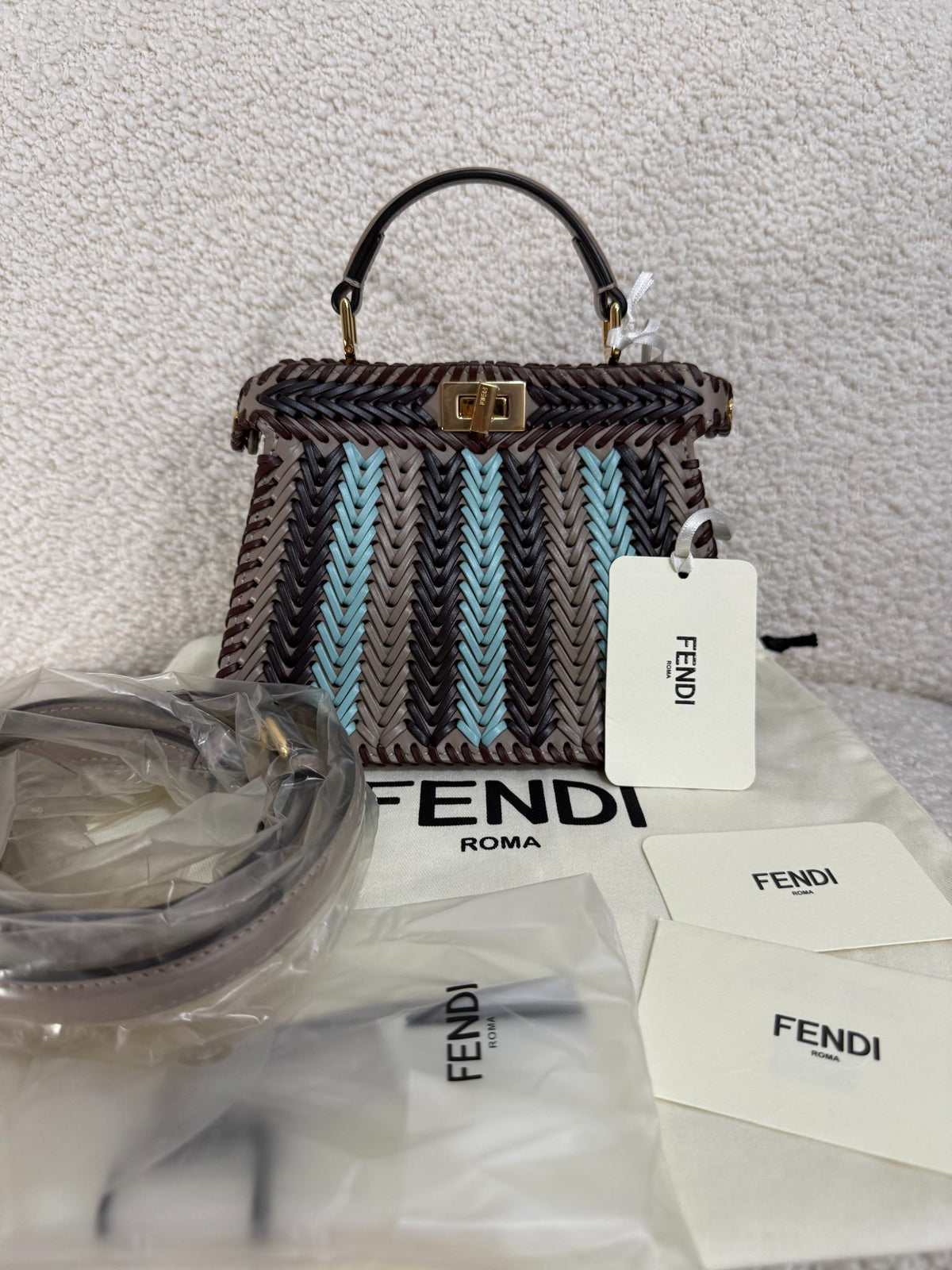 Fendi Peekaboo ISeeU Petite Blueberry-colored Interlaced Leather