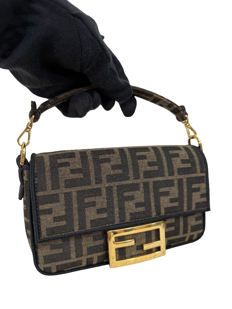 Fendi Mini Baguette Brown FF Jacquard Fabric Bag