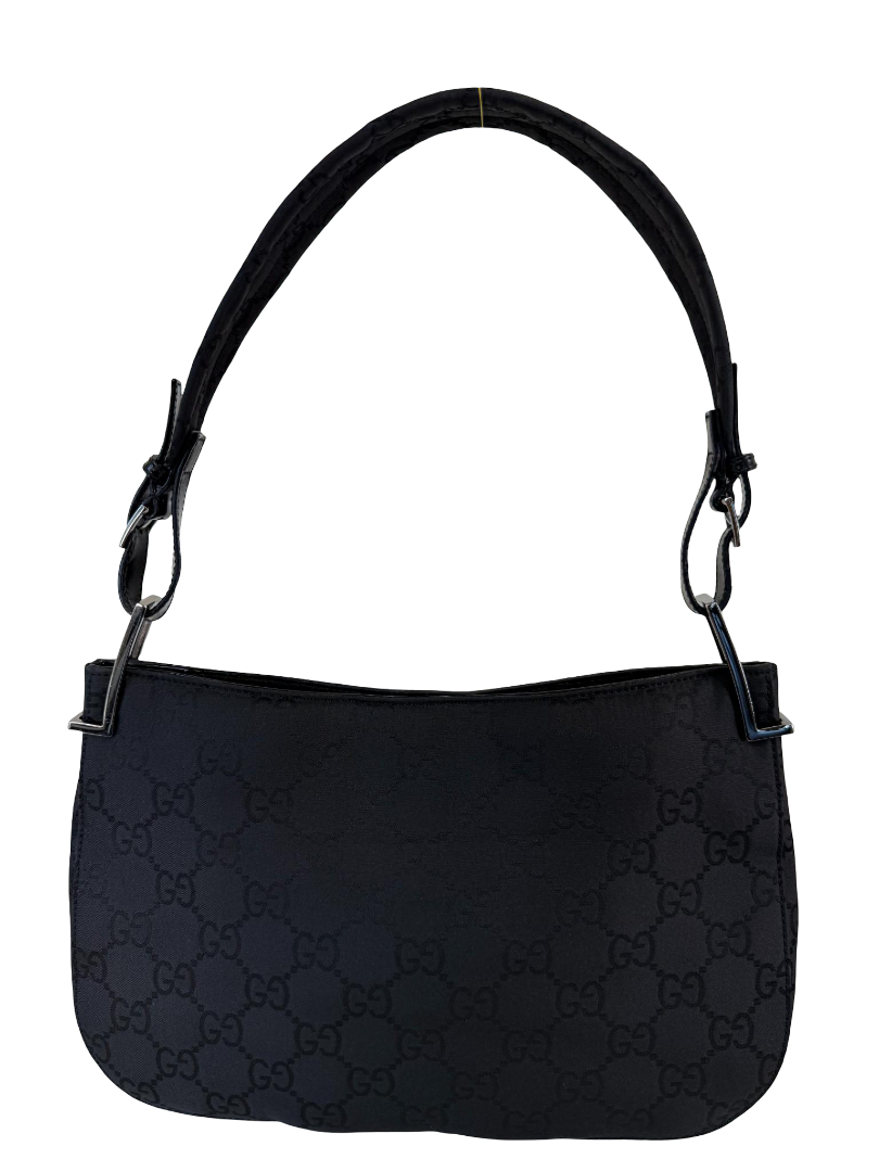 Gucci Vintage Black GG Canvas Shoulder Bag