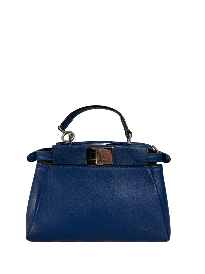 Fendi Blue Leather Micro Peekaboo Top Handle Bag