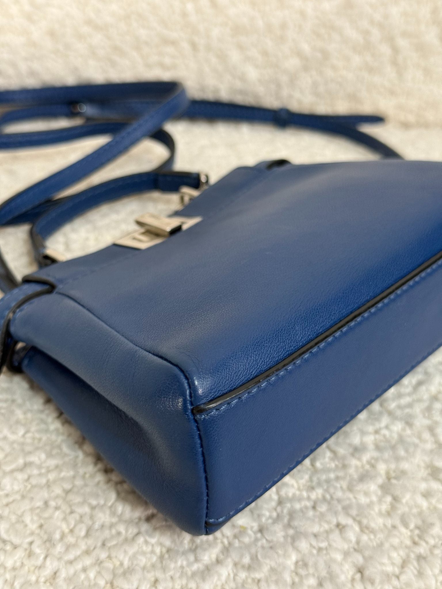 Fendi Blue Leather Micro Peekaboo Top Handle Bag