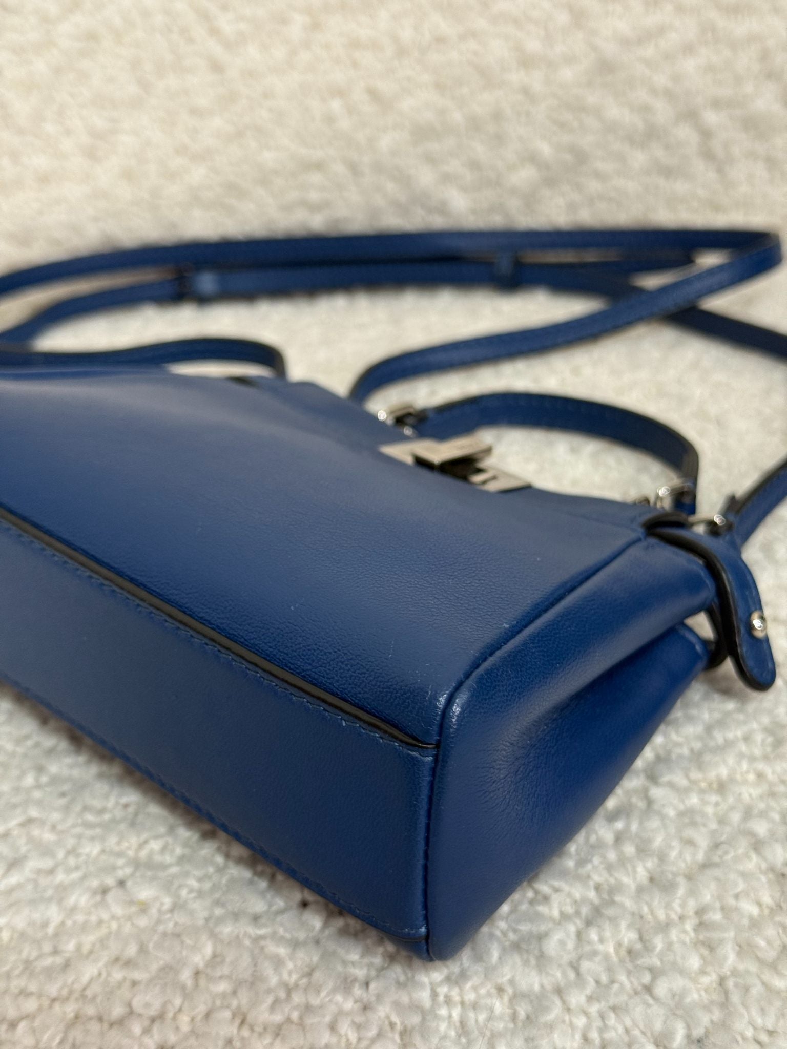 Fendi Blue Leather Micro Peekaboo Top Handle Bag