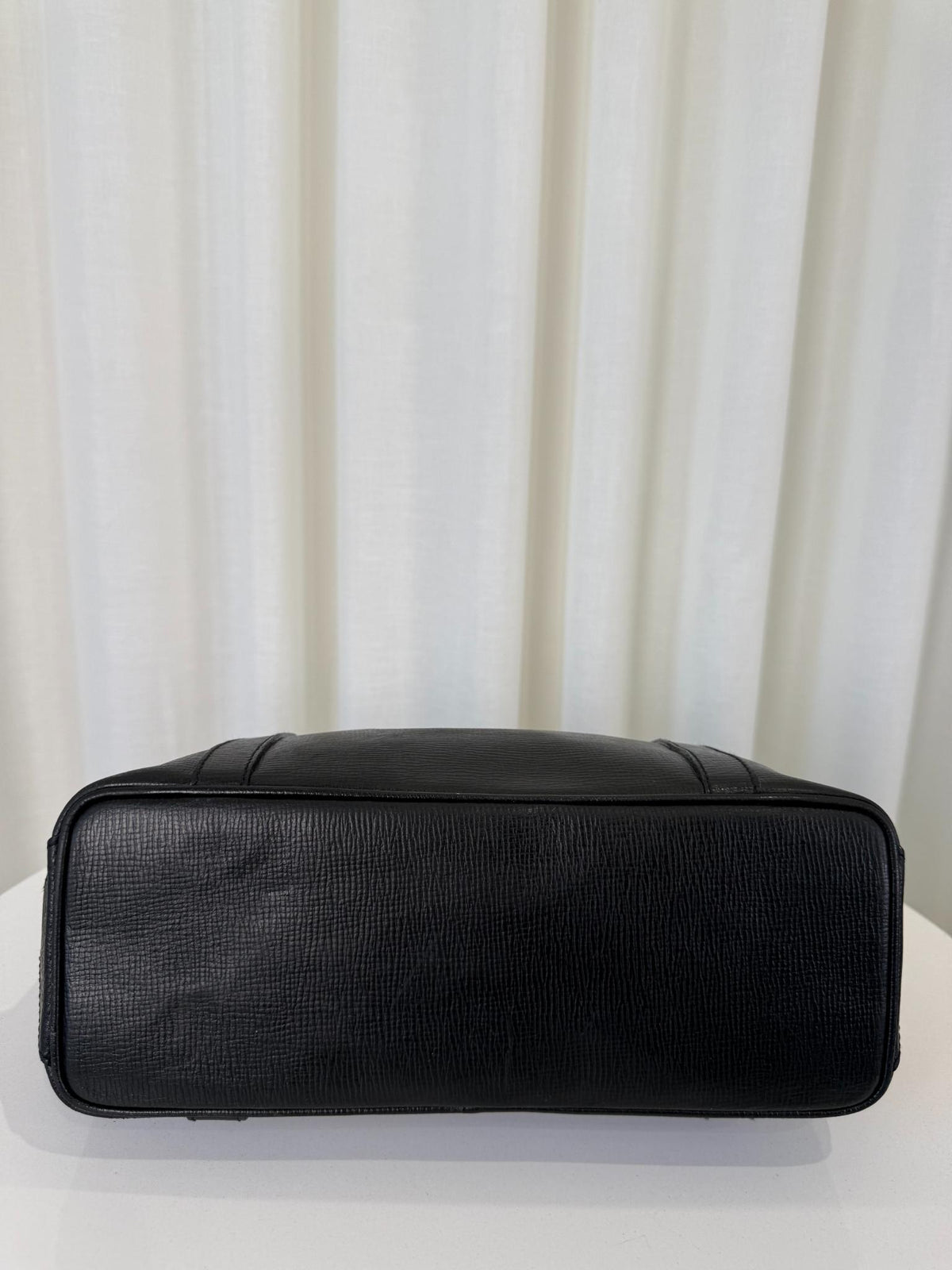 Yves Saint Laurent Vintage Logo Plaque Black Leather Tote