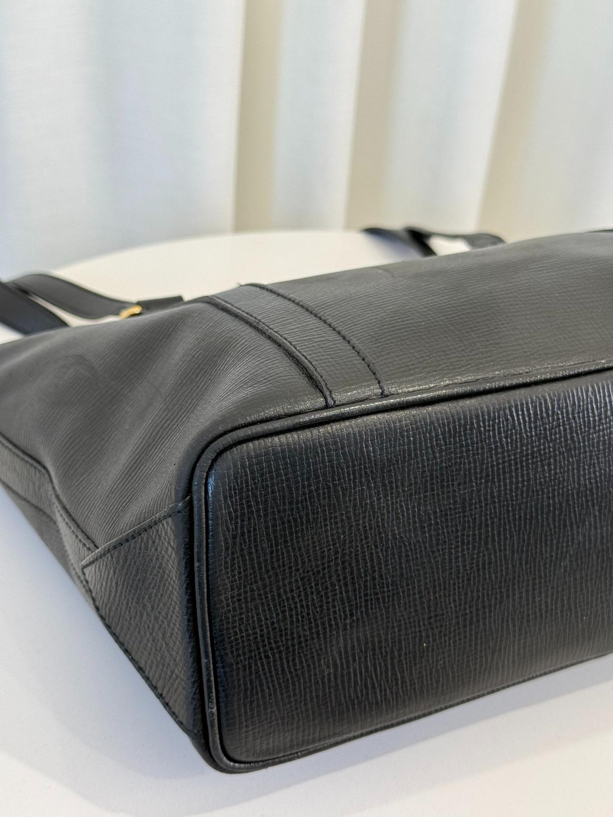 Yves Saint Laurent Vintage Logo Plaque Black Leather Tote