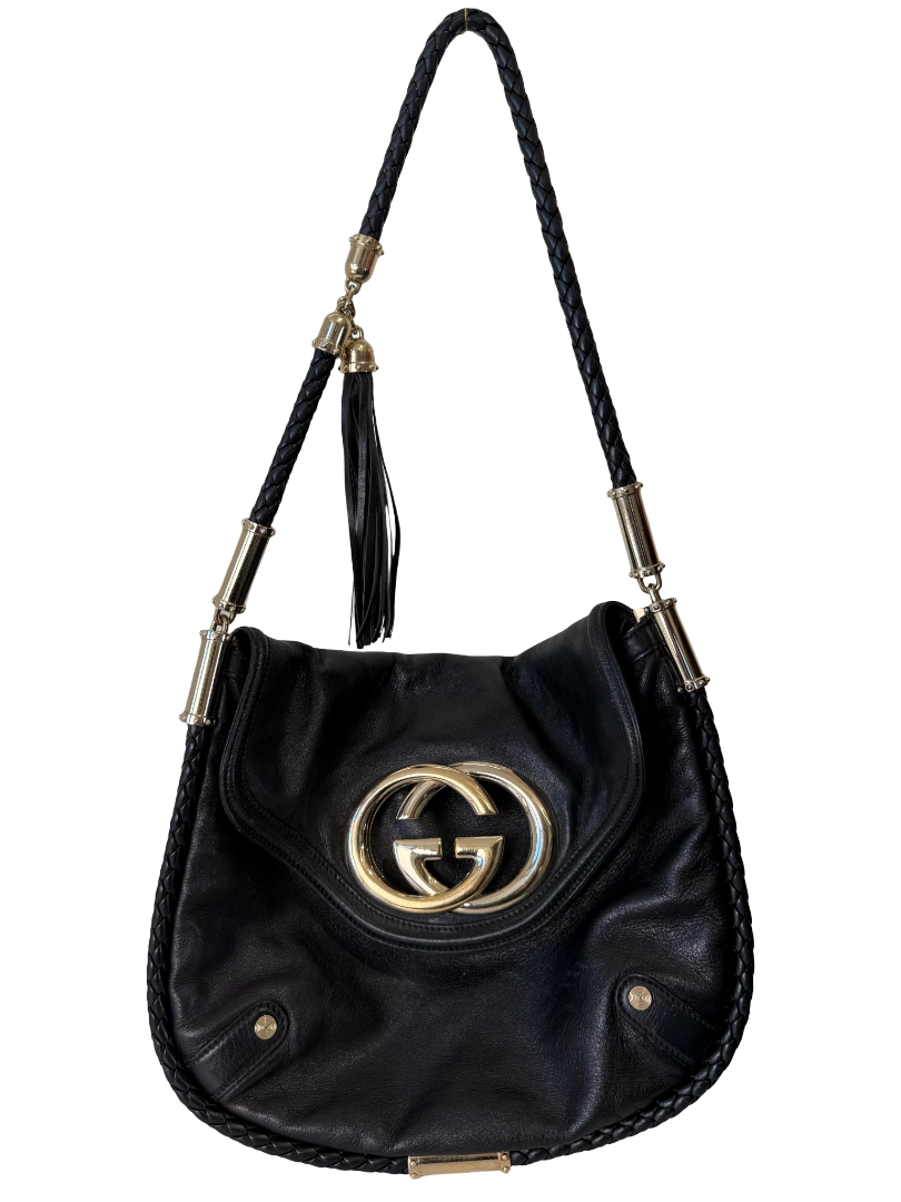 Gucci Black Leather Medium Britt Shoulder Bag