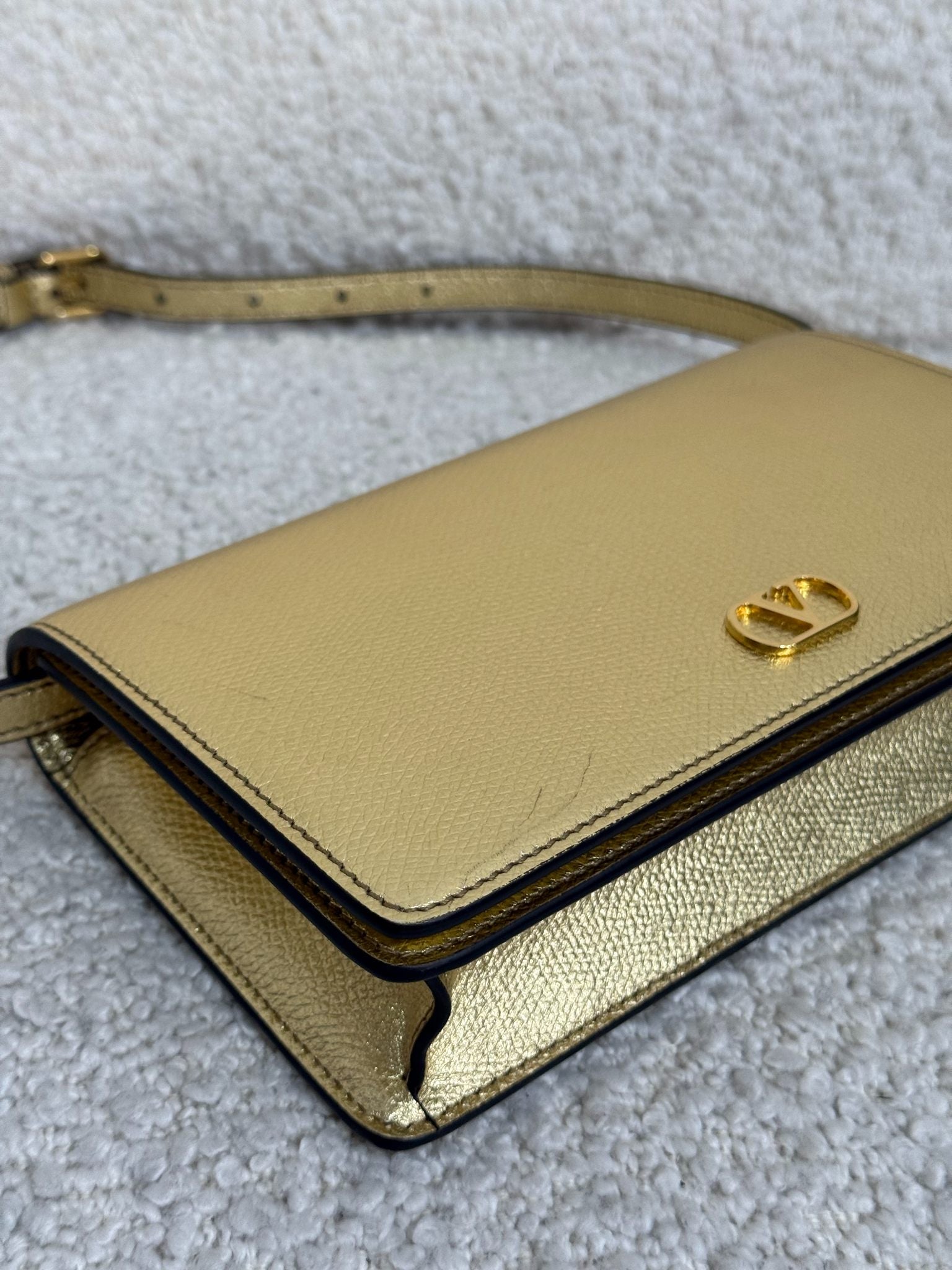 Valentino Garavani Mini Gold Metallic Leather VLogo Shoulder Bag