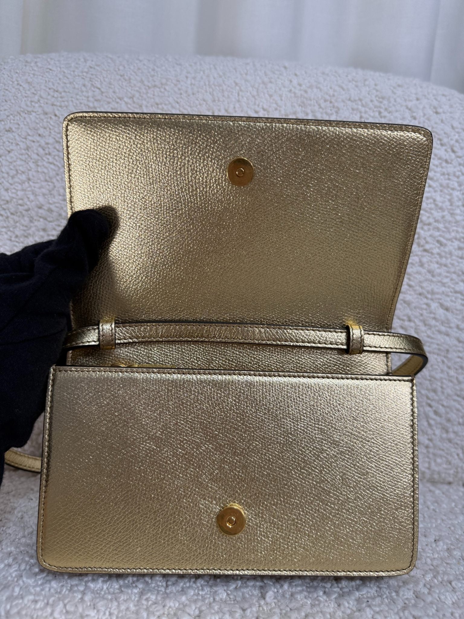 Valentino Garavani Mini Gold Metallic Leather VLogo Shoulder Bag