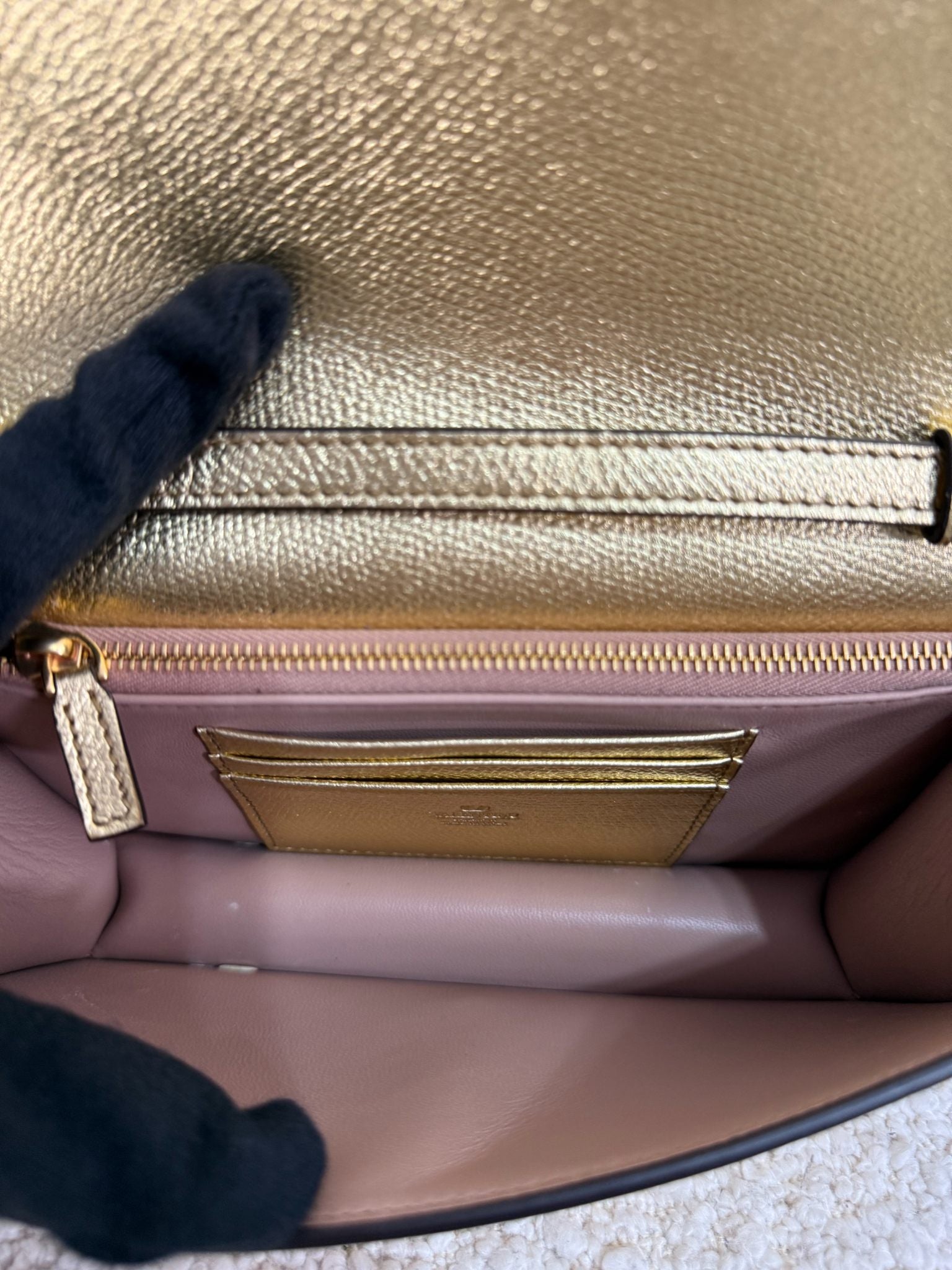 Valentino Garavani Mini Gold Metallic Leather VLogo Shoulder Bag