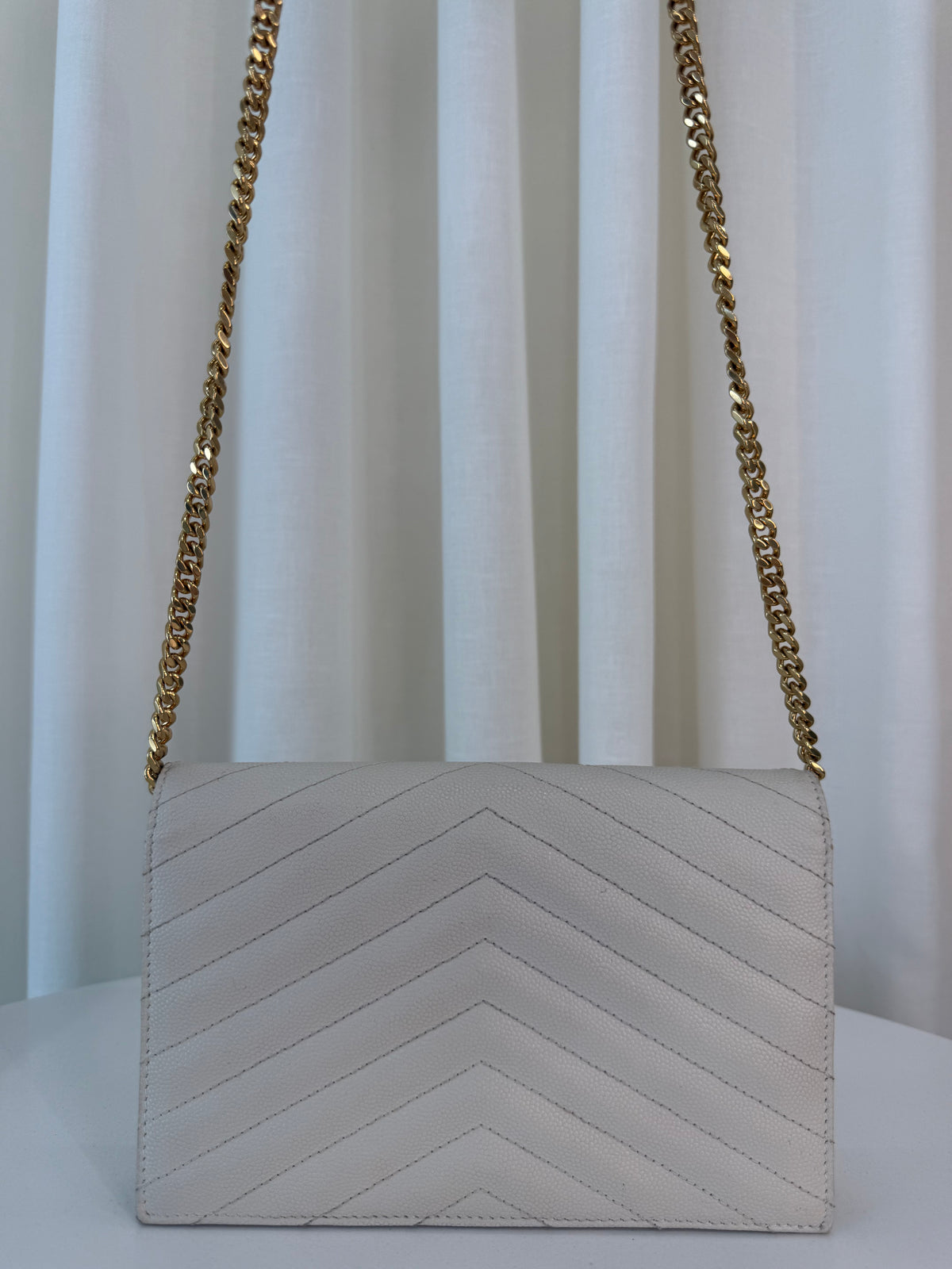 Saint Laurent Cassandre Envelope Ivory Grain De Poudre Wallet on Chain