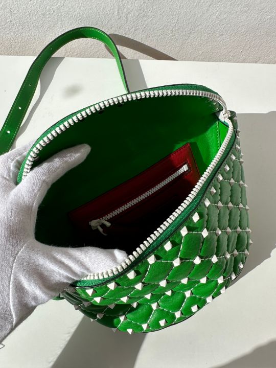 Valentino Garavani Green Quilted Rockstud Spike Belt Bag