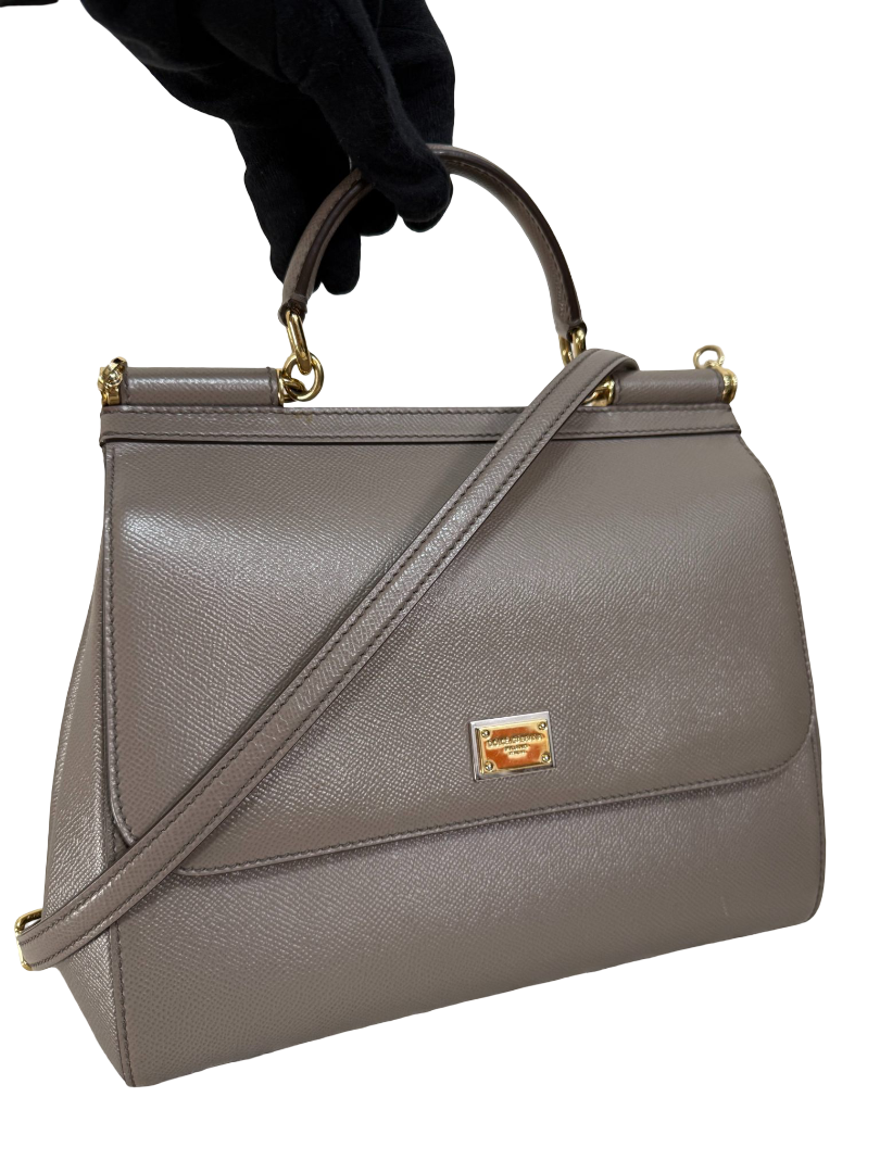 Dolce Gabbana Large Miss Sicily Grey Dauphine Calfskin Top Handle Bag