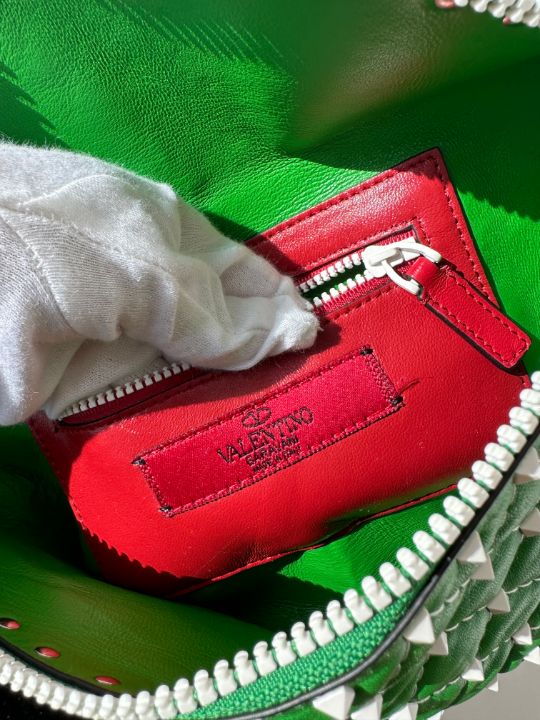 Valentino Garavani Green Quilted Rockstud Spike Belt Bag