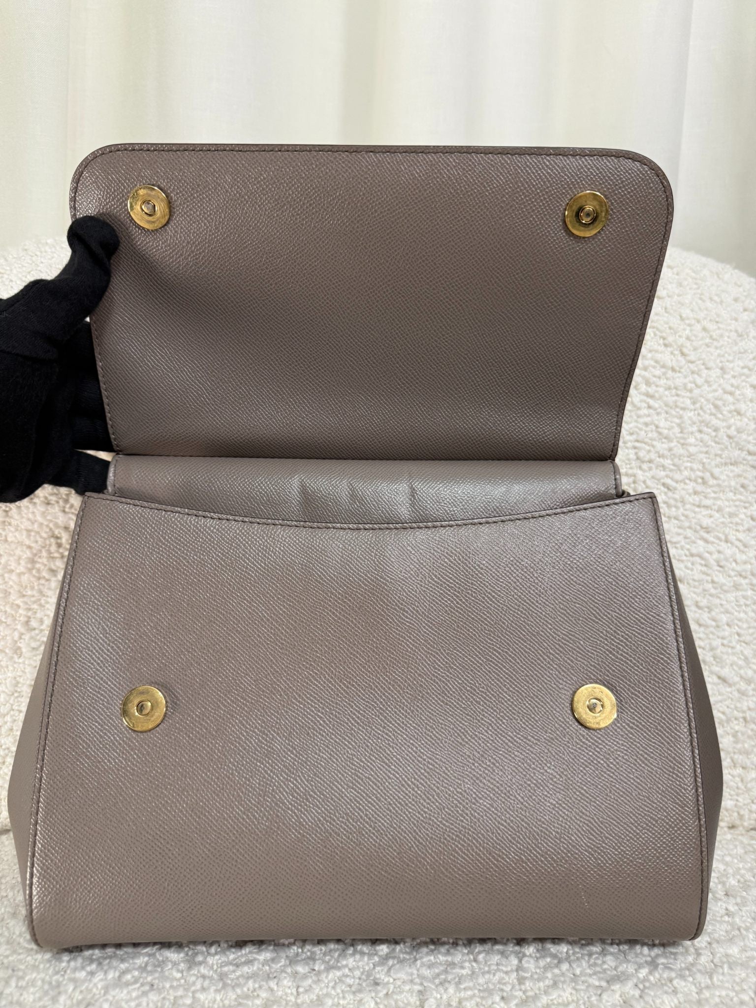 Dolce Gabbana Large Miss Sicily Grey Dauphine Calfskin Top Handle Bag