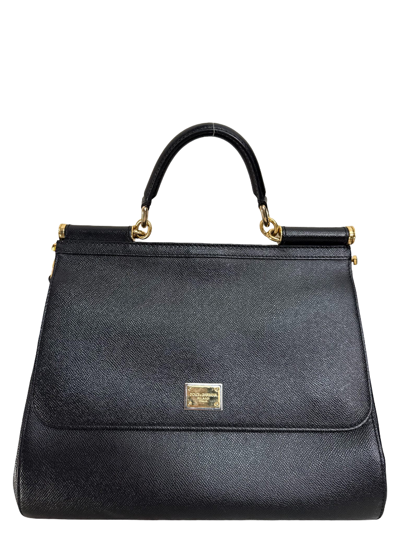 Dolce Gabbana Miss Sicily Old Large Black Dauphine Calfskin Bag