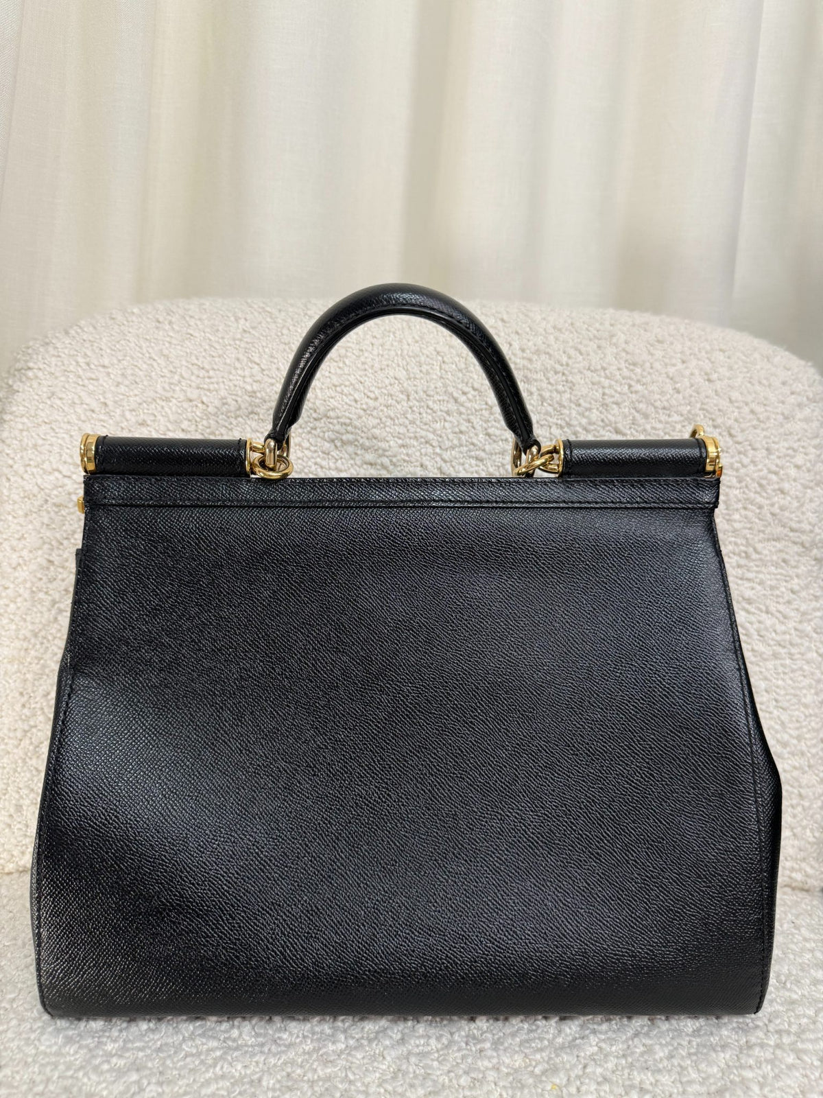 Dolce Gabbana Miss Sicily Old Large Black Dauphine Calfskin Bag
