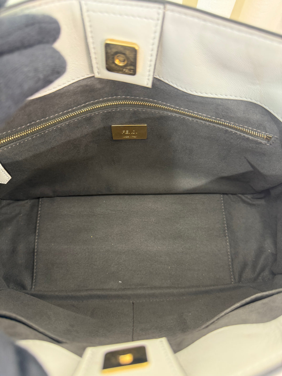 Fendi Sunshine White Embossed Leather Small Shopper Tote