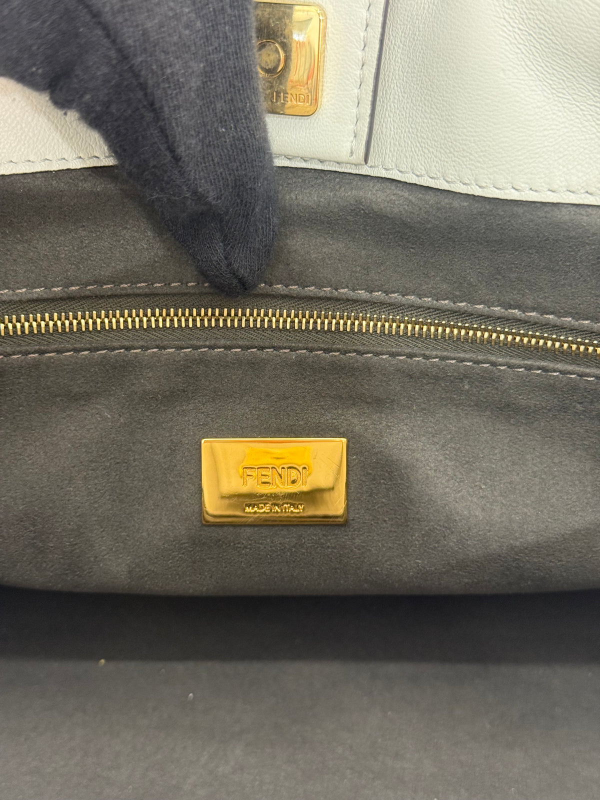 Fendi Sunshine White Embossed Leather Small Shopper Tote