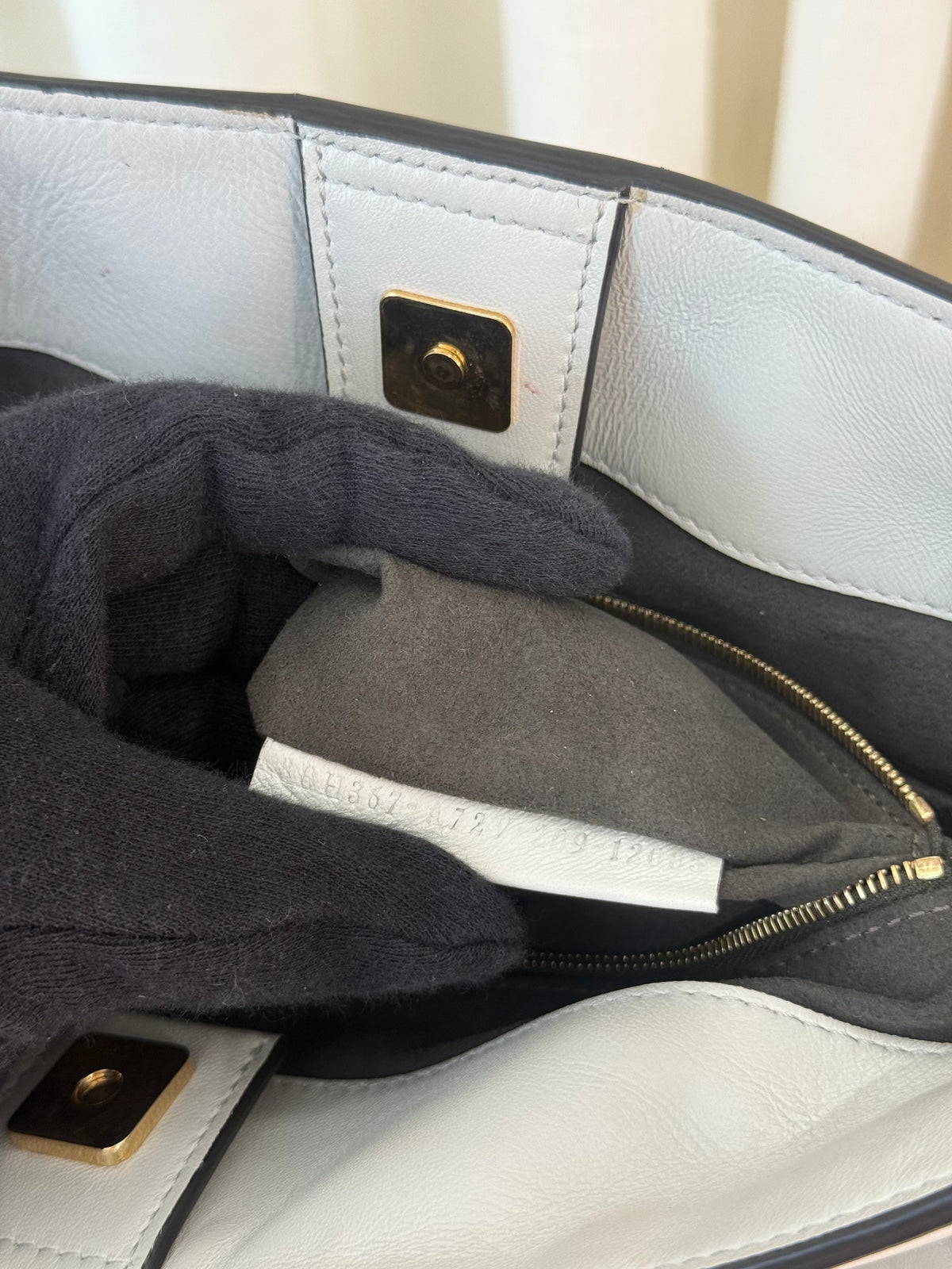 Fendi Sunshine White Embossed Leather Small Shopper Tote