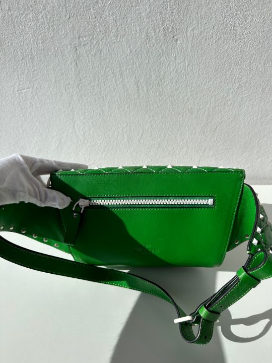 Valentino Garavani Green Quilted Rockstud Spike Belt Bag
