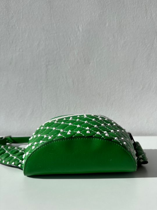 Valentino Garavani Green Quilted Rockstud Spike Belt Bag